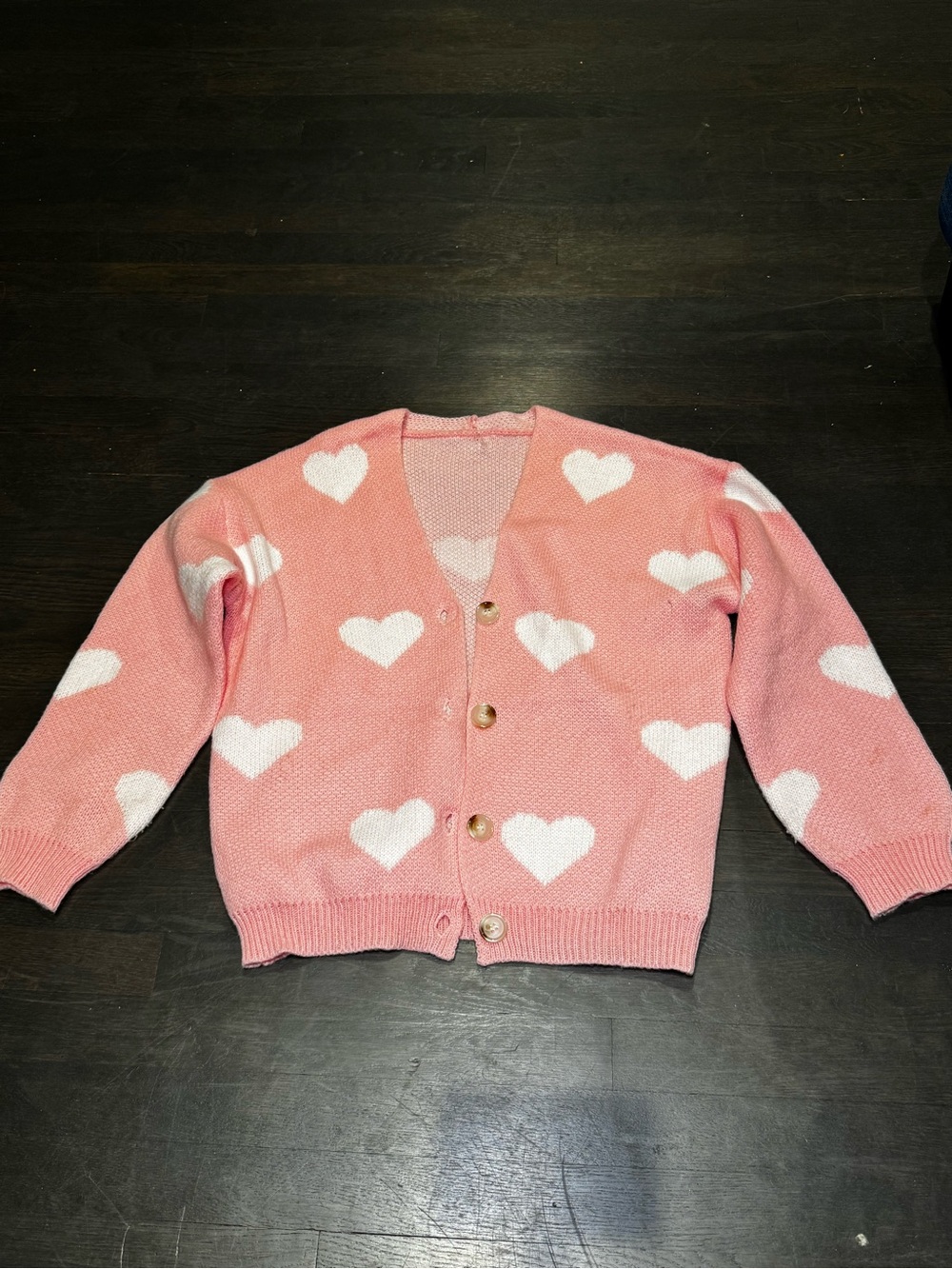 Pink Heart Pattern V-Neck Button Sweater Cardigan